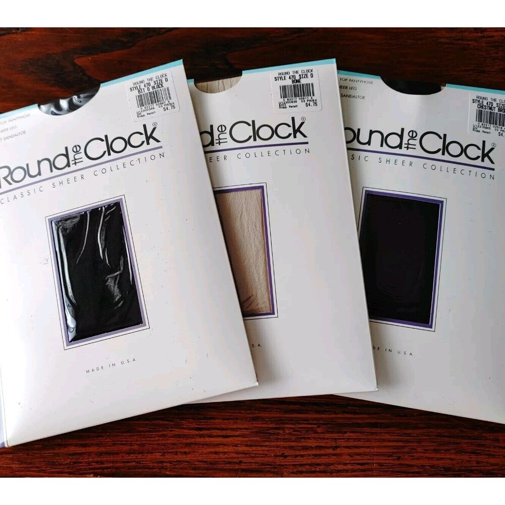 Round The Clock Control Top Sheer Leg Pantyhose Sandaltoe 470 Size D BUNDLE/3 Pk
